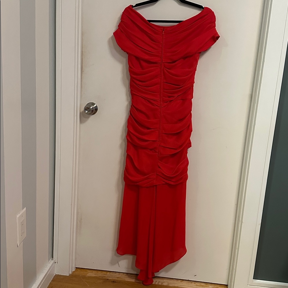 Escada Ruched Silk Off Shoulder Dress (36) - Picture 2 of 5